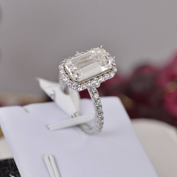 Certified Emerald Cut Moissanite Ring 8.35ct Full Eternity Engagement - Picture 4 of 8